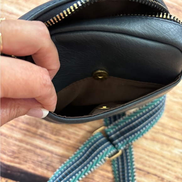 Bostanten Blue & Gold Boho Tribal Strap Camera Crossbody Bag Vegan Leather - Picture 6 of 10